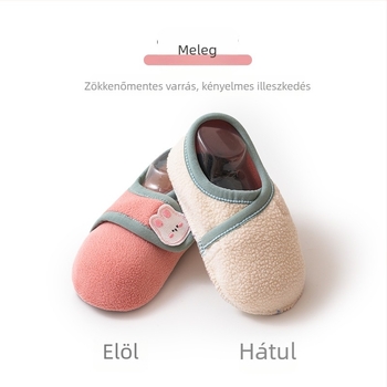 Téli fleece-béléses gyerek padlózokni belső papucsokkal, puha talppal és csúszásmentes talppal – zokni és papucs készlet