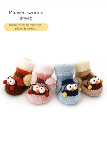 Baba padlós zokni cipő fleece béléssel, vastag és puha talppal, 0–2 éveseknek
