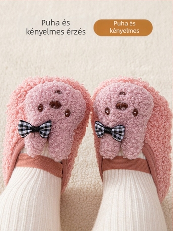 Babák beltéri padlós zoknik gyermekeknek tanulócipőkhöz, fleece bélés, vastag, csúszásmentes, puha talpú, ősz-tél
