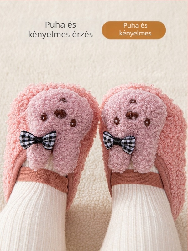 Babák beltéri padlós zoknik gyermekeknek tanulócipőkhöz, fleece bélés, vastag, csúszásmentes, puha talpú, ősz-tél