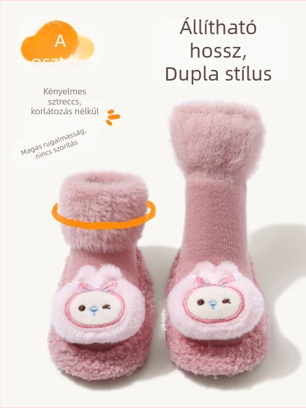 Baba padlószárú csúszásmentes zokni beltéri, meleg, rajzfilm mintával, 0–3 éves korig