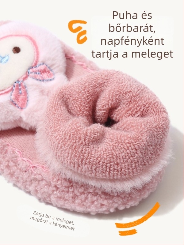 Baba padlószárú csúszásmentes zokni beltéri, meleg, rajzfilm mintával, 0–3 éves korig
