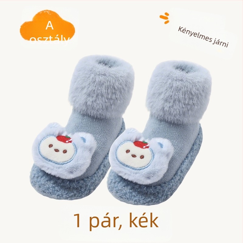 Baba padlószárú csúszásmentes zokni beltéri, meleg, rajzfilm mintával, 0–3 éves korig