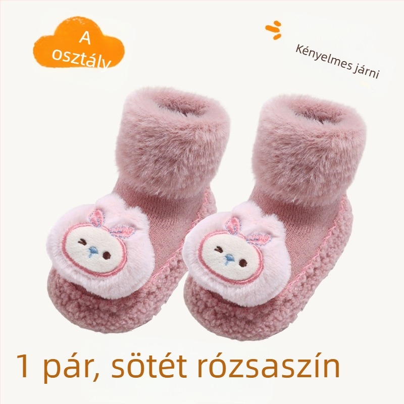 Baba padlószárú csúszásmentes zokni beltéri, meleg, rajzfilm mintával, 0–3 éves korig