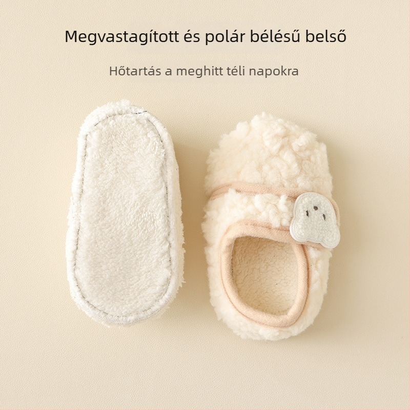 Baba vastagított meleg anti-slip talpú padlós zokni, őszi-téli, puha talppal, báránygyapjú bélés
