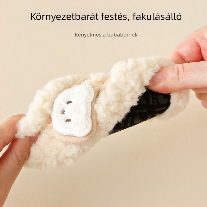 Baba vastagított meleg anti-slip talpú padlós zokni, őszi-téli, puha talppal, báránygyapjú bélés