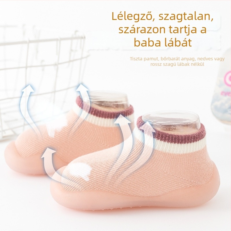 Gyerekeknek készült padlós zokni-papucs, légáteresztő, csúszásmentes talppal, 82% pamut, uniszex, tavasz–ősz