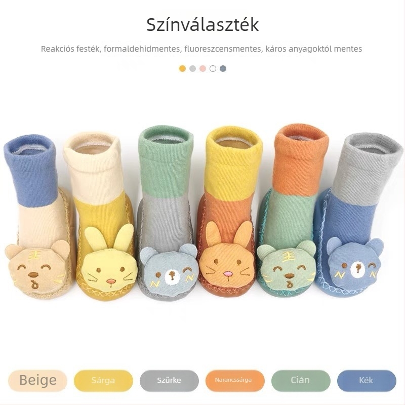 Gyerekeknek szóló padlós zokni – puha talppal, csúszásmentes, légáteresztő combed pamut, jacquard minta, tavasz- és őszre