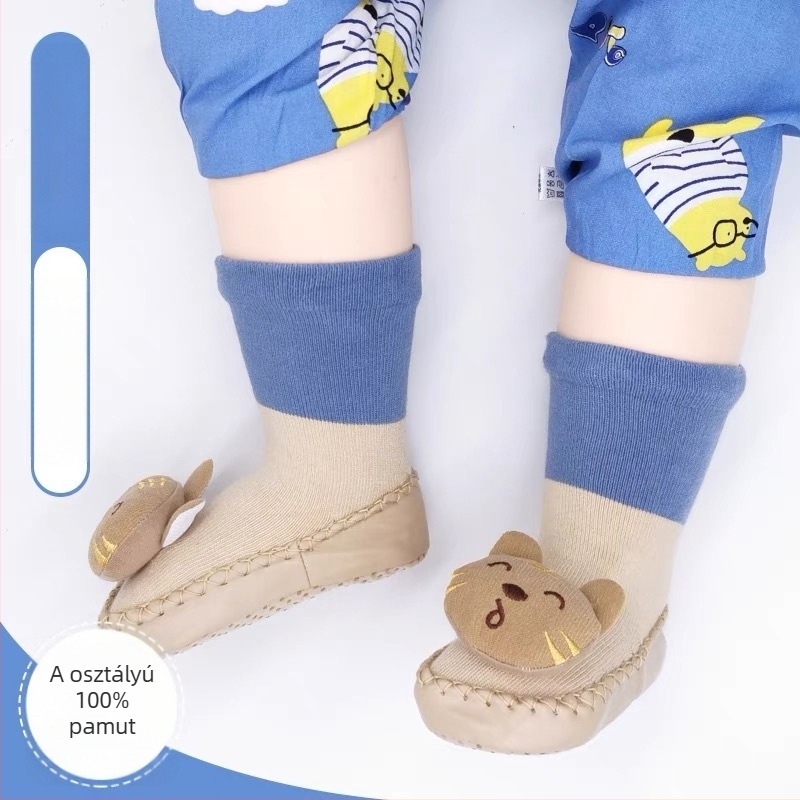 Gyerekeknek szóló padlós zokni – puha talppal, csúszásmentes, légáteresztő combed pamut, jacquard minta, tavasz- és őszre