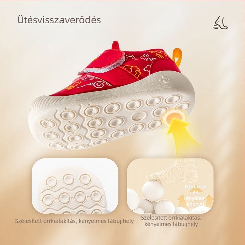 Téli gyerekcipő 12–36 hónaposoknak, piros, fleece belső, Velcro zárás, rajzfilm mintázat