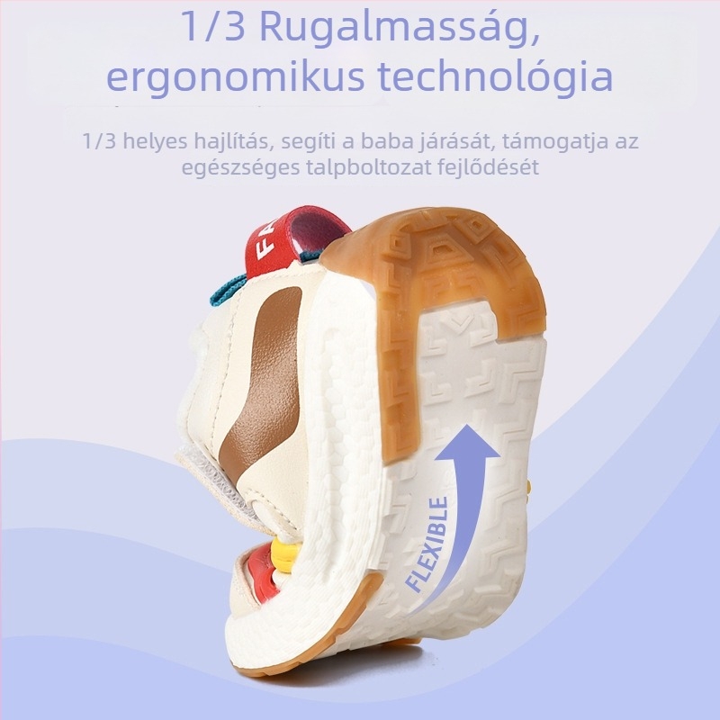 0–3 éves babacipő, meleg fleece bélés, csúszásmentes puha talp, alacsony top, Velcro-zár, kartún mintával