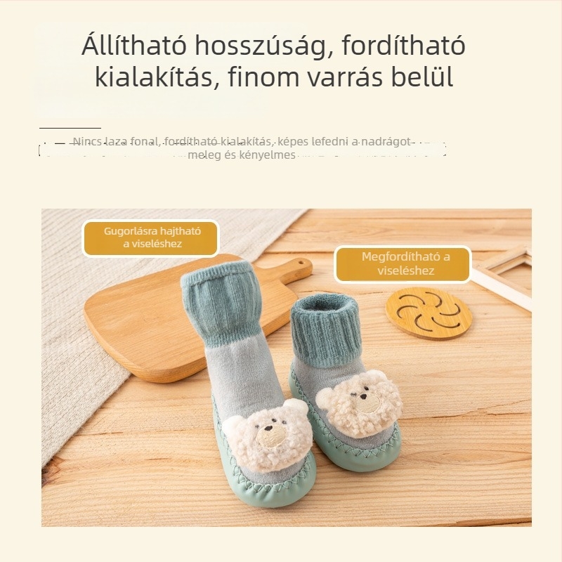 Gyerekek padlózokni, vastag terry meleg, csúszásmentes, kifésült pamut, karikatúra mintázat