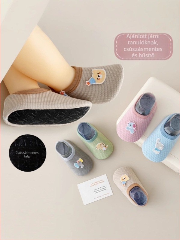 Uniszex beltéri talpú zokni gyerekeknek, csúszásmentes, puha talppal, rajzfilm mintával, 100% poliészter, 2025-ös őszi megjelenés