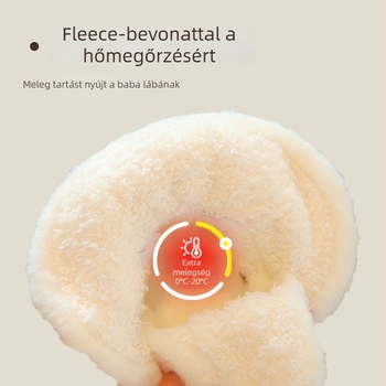 Pamut baba cipő, uniszex, fleece-betétes, puha talpú, vastag és meleg, 6–12 hónap