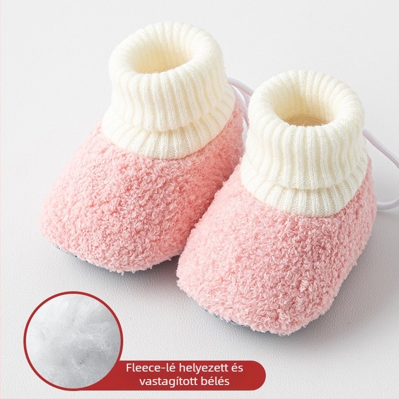 Baba beltéri zoknis cipő fleece béléssel, vastított csúszásmentes talppal, poliészter anyagból; téli, tavaszi és őszi időkre