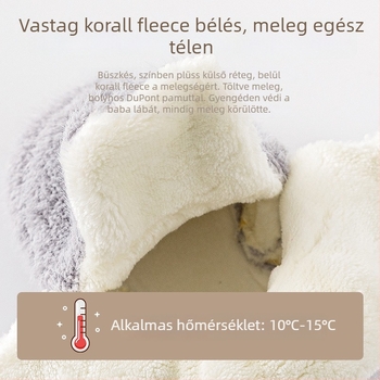 Uniszex babacipő csúszásmentes talppal, fleece bélés, magas felső rész, csat-zárás