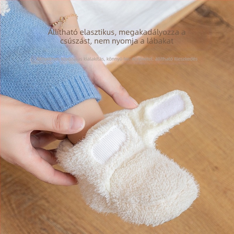Uniszex babacipő csúszásmentes talppal, fleece bélés, magas felső rész, csat-zárás