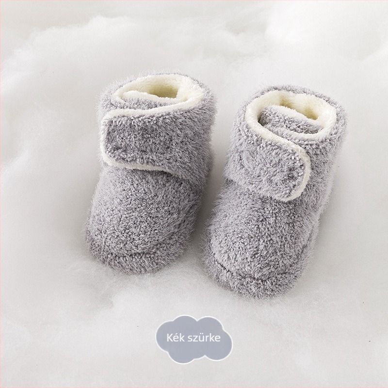 Uniszex babacipő csúszásmentes talppal, fleece bélés, magas felső rész, csat-zárás