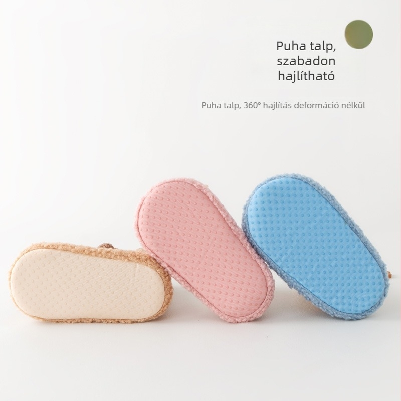 Téli bébi járócipő-zokni, csúszásmentes, vastag puha talppal, állatmintás, felső rész pamut és gyapjú, magas felső