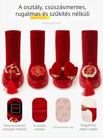 Újszülött baba padlós zoknija csúszásmentes, lélegző pamutból, mesefigurás mintával, tavaszra és őszre