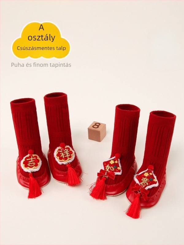 Újszülött baba padlós zoknija csúszásmentes, lélegző pamutból, mesefigurás mintával, tavaszra és őszre