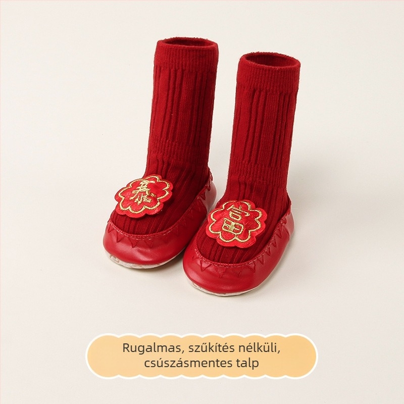 Újszülött baba padlós zoknija csúszásmentes, lélegző pamutból, mesefigurás mintával, tavaszra és őszre