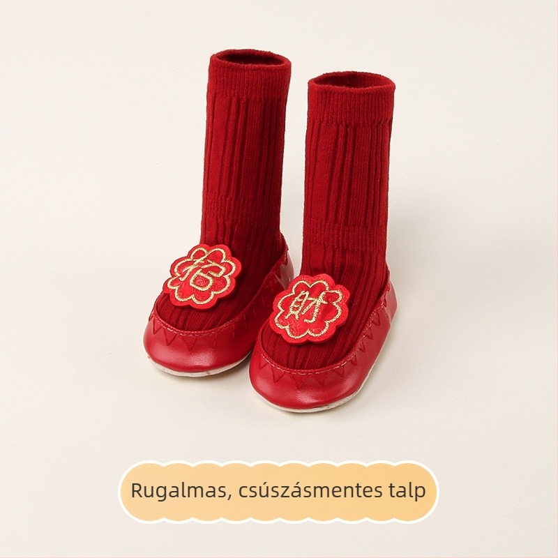 Újszülött baba padlós zoknija csúszásmentes, lélegző pamutból, mesefigurás mintával, tavaszra és őszre