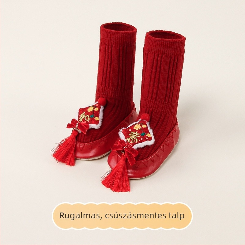 Újszülött baba padlós zoknija csúszásmentes, lélegző pamutból, mesefigurás mintával, tavaszra és őszre