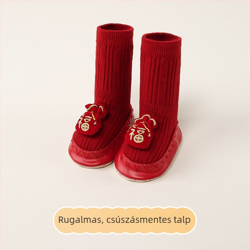 Újszülött baba padlós zoknija csúszásmentes, lélegző pamutból, mesefigurás mintával, tavaszra és őszre