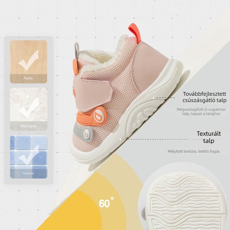 Brumiller téli babacipő, velcro zár, fleece bélés, csúszásmentes talp, rajzfilmszerű mintázat, 12-48 hónapos korosztálynak