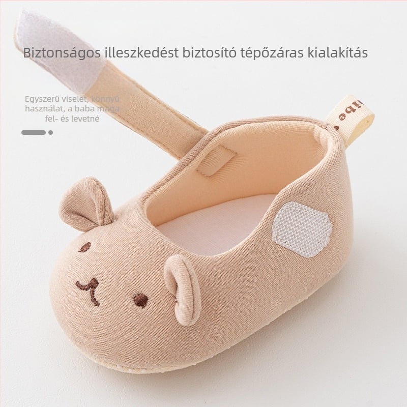 Little Bear hímzett pamut vászongyerekcipő, uniszex, 6–12 hónap