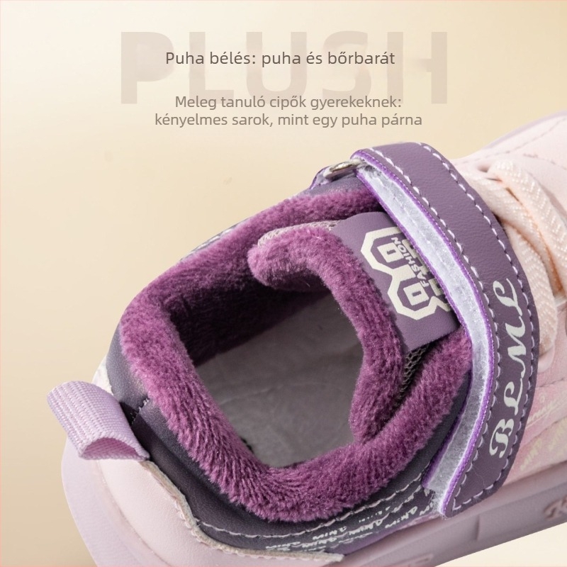 Téli gyerekcipő, uniszex, fleece bélés, alacsony szárú, tépőzáras, csúszásmentes talppal