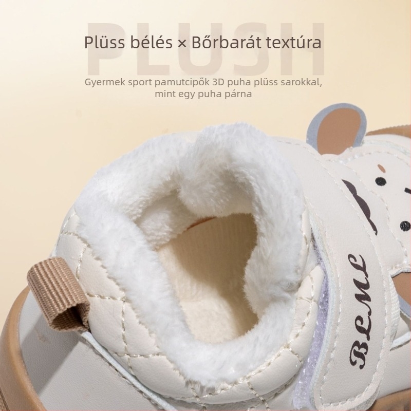 Téli bébi cipő fleece-béléssel, puha talppal, csúszásmentes bőr felsőrésszel, Velcro-zárás