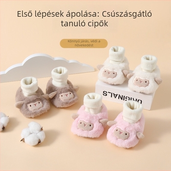 Új őszi-téli babacipő pamutból, 6–12 hónapos, uniszex, fleece béléssel és puha talppal