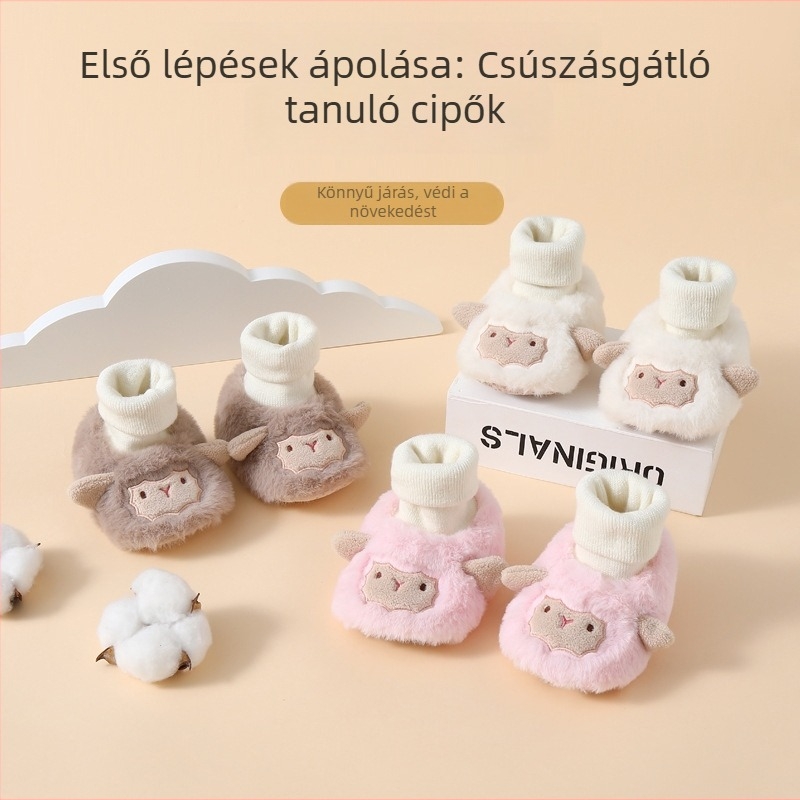 Új őszi-téli babacipő pamutból, 6–12 hónapos, uniszex, fleece béléssel és puha talppal