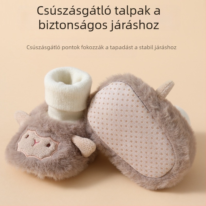 Új őszi-téli babacipő pamutból, 6–12 hónapos, uniszex, fleece béléssel és puha talppal