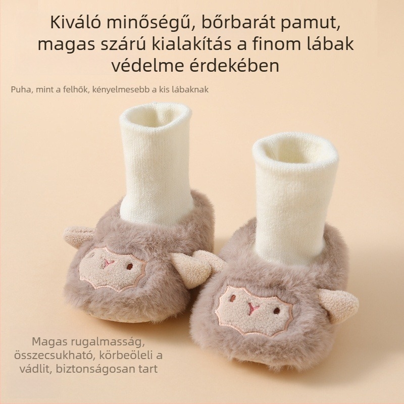 Új őszi-téli babacipő pamutból, 6–12 hónapos, uniszex, fleece béléssel és puha talppal
