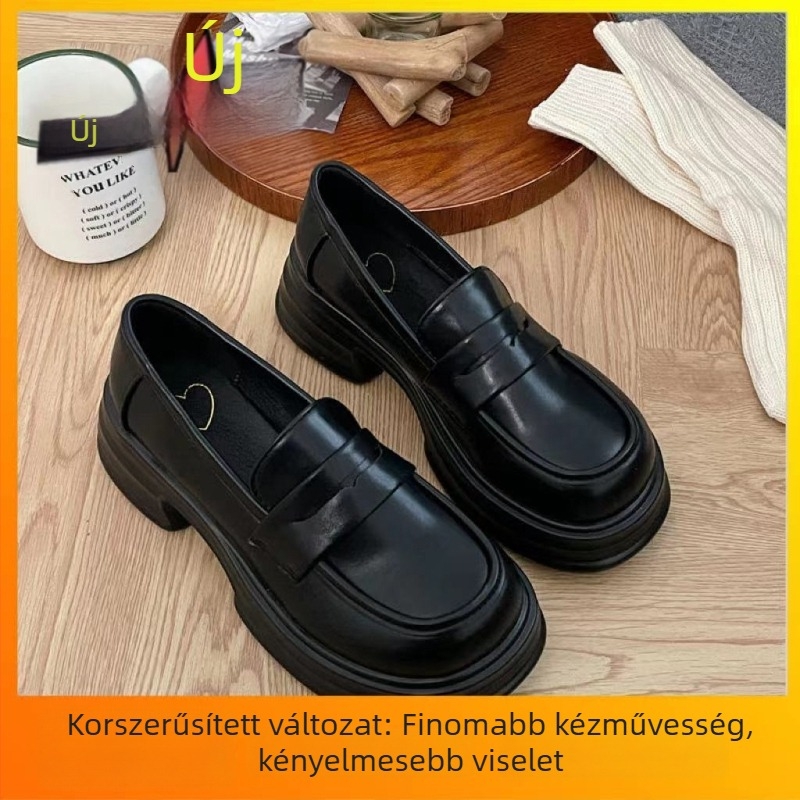Női lapos cipő kerek orrú, PU felsőrész, vastag sarok 3–5 cm, gumírozott talp