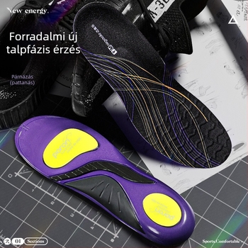 Uniszex sporttalpabetét ívtámogatással és Poron ütéscsillapítással — teljes hosszúságú talpbetét, modell 241116, anyagok PU+Poron+Gel+finom gyapjú velúr