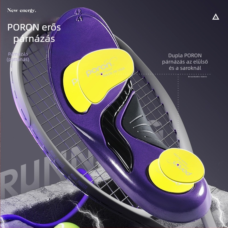 Uniszex sporttalpabetét ívtámogatással és Poron ütéscsillapítással — teljes hosszúságú talpbetét, modell 241116, anyagok PU+Poron+Gel+finom gyapjú velúr