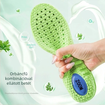 Légáteresztő teljes talpbetét – szagtalanító, PU+szövet, ütéscsillapítás, sportcipők, bőr és bakancs – Uniszex