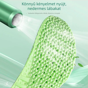 Légáteresztő teljes talpbetét – szagtalanító, PU+szövet, ütéscsillapítás, sportcipők, bőr és bakancs – Uniszex