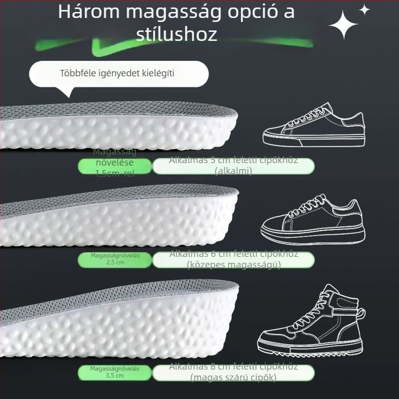 Magasságot növelő talpbetét – láthatatlan, lélegző, dezodoráló, PU anyag, uniszex