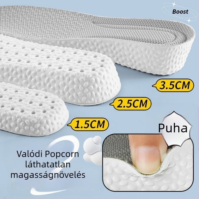 Magasságot növelő talpbetét – láthatatlan, lélegző, dezodoráló, PU anyag, uniszex