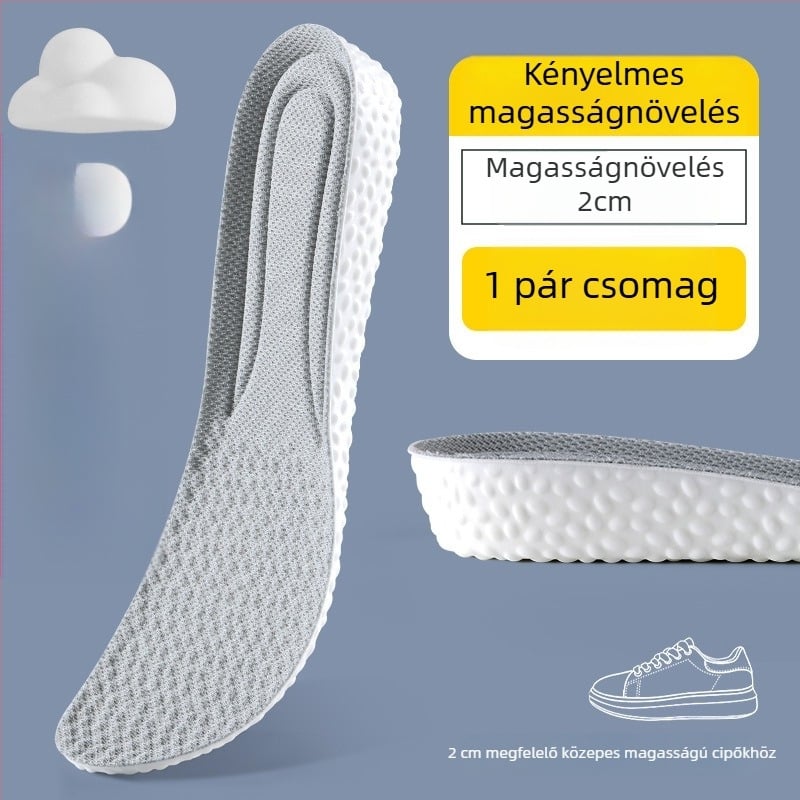 Magasságot növelő talpbetét – láthatatlan, lélegző, dezodoráló, PU anyag, uniszex