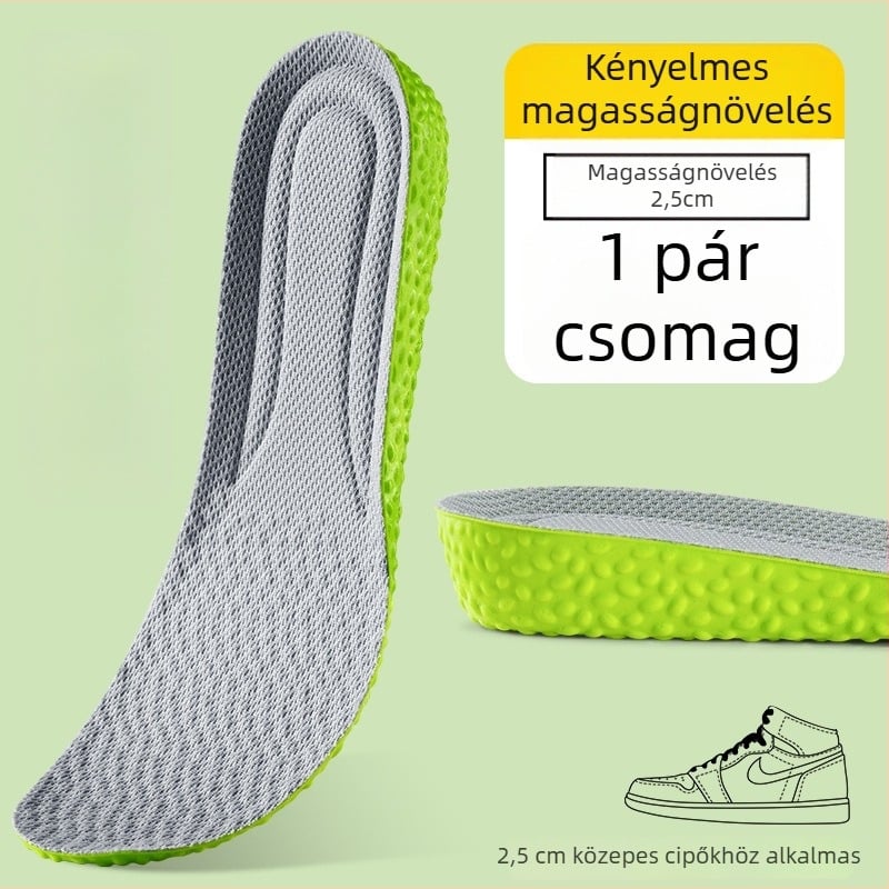 Magasságot növelő talpbetét – láthatatlan, lélegző, dezodoráló, PU anyag, uniszex