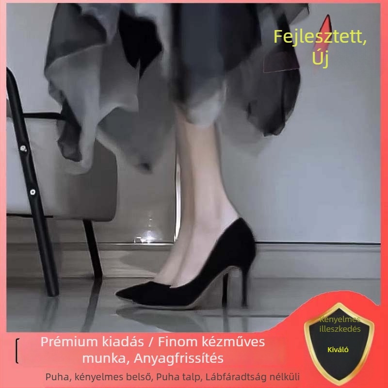 Női magassarkú cipő hegyes orral, stilettó, puha gumi talp, műbőr bélés