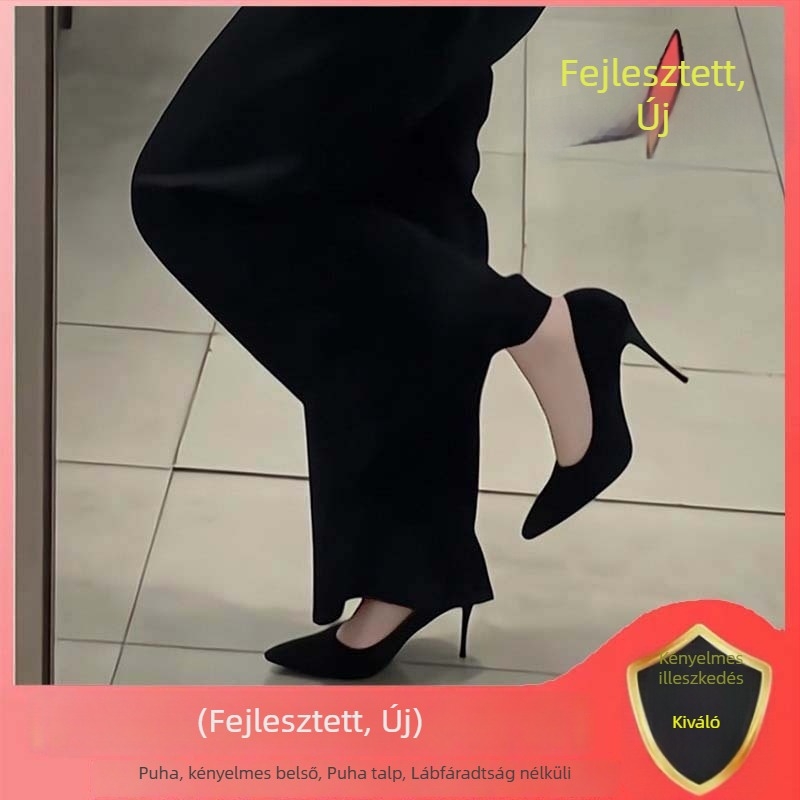 Női magassarkú cipő hegyes orral, stilettó, puha gumi talp, műbőr bélés