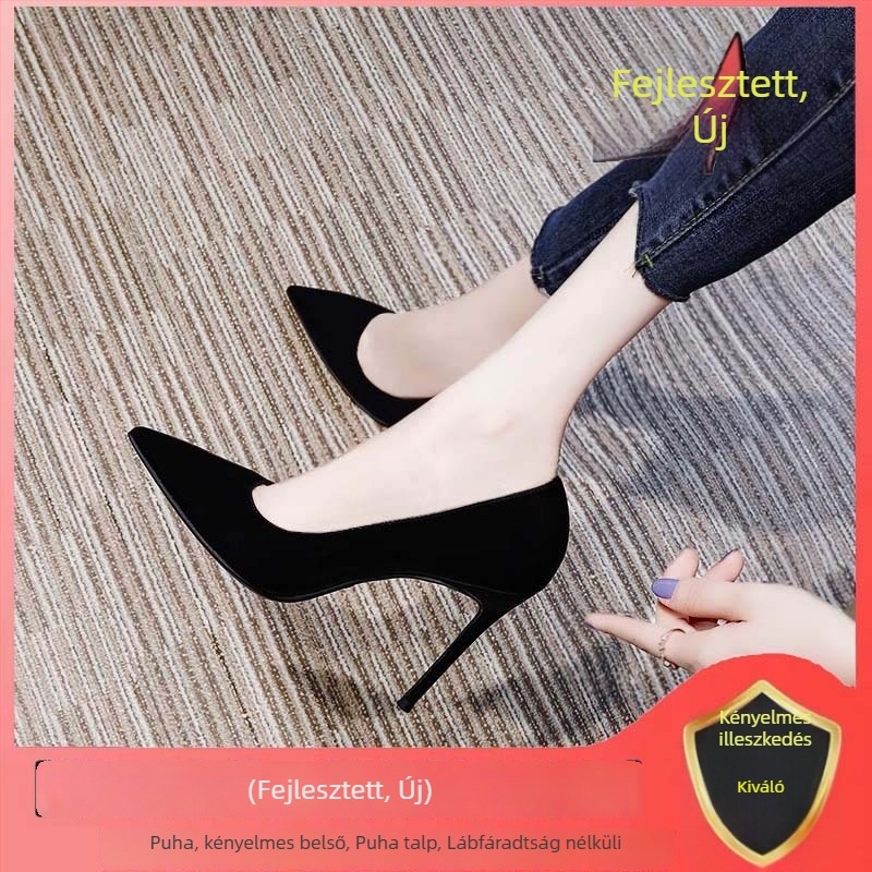 Női magassarkú cipő hegyes orral, stilettó, puha gumi talp, műbőr bélés