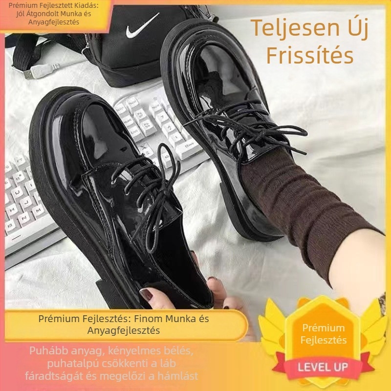 Női kis bőrcipő, kerek orr, pamut felsőrész, fűzővel záródó, vastag sarok, ősz